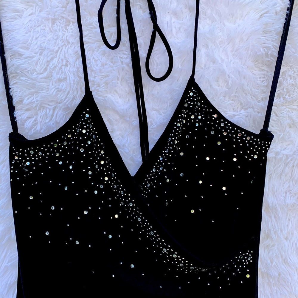 Black dress with Stunning rhinestones in silver size M